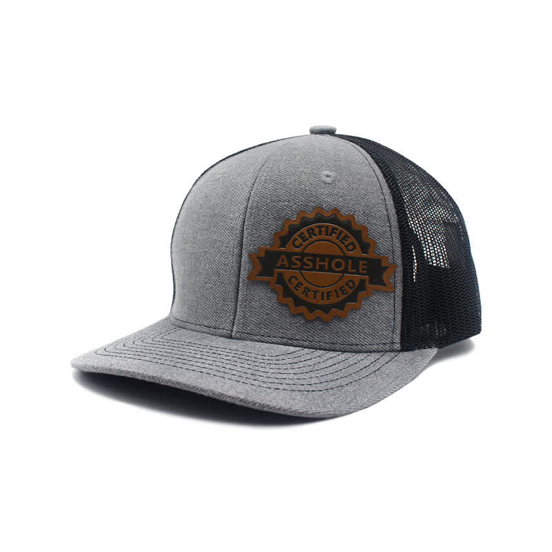 Letter Pattern Brown Leather Label Patch Trucker Hat - Gray & Black - Adjustable (About 22"-23 5/8") - image 1