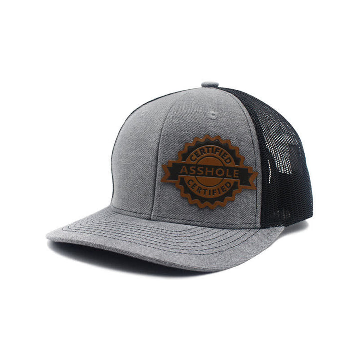Letter Pattern Brown Leather Label Patch Trucker Hat - Gray & Black - Adjustable (About 22"-23 5/8") - image 1