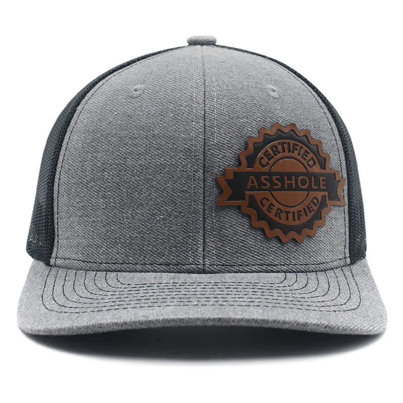 Letter Pattern Brown Leather Label Patch Trucker Hat - image 0