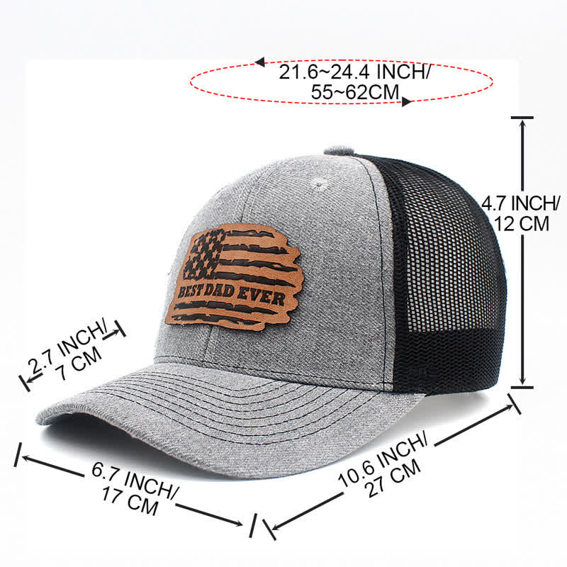 Best Dad Ever USA Flag Leather Label Patch Trucker Hat