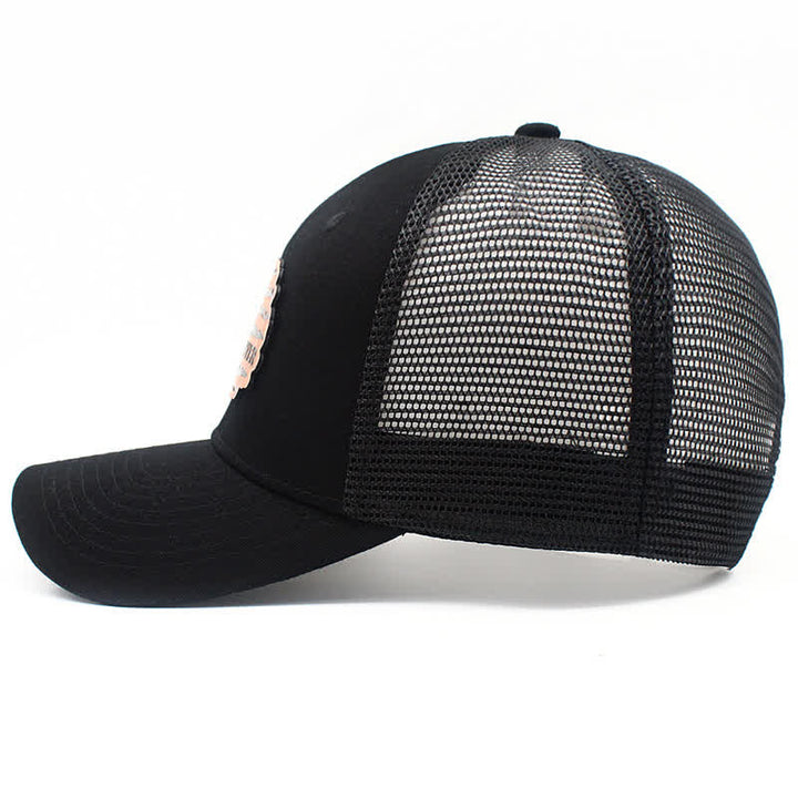 Best Dad Ever USA Flag Leather Label Patch Trucker Hat - image 2