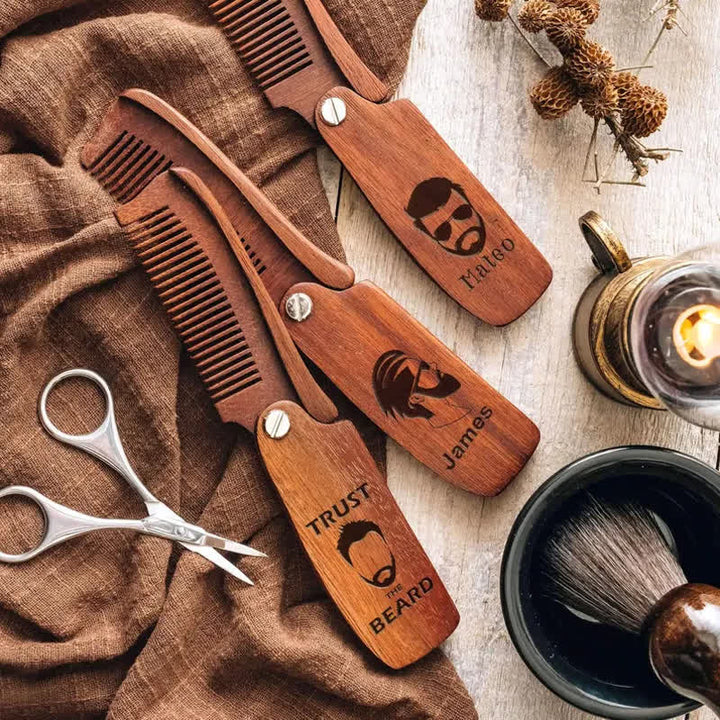 Personalized Carved Name Folding Wood Beard Hair Comb - image 7