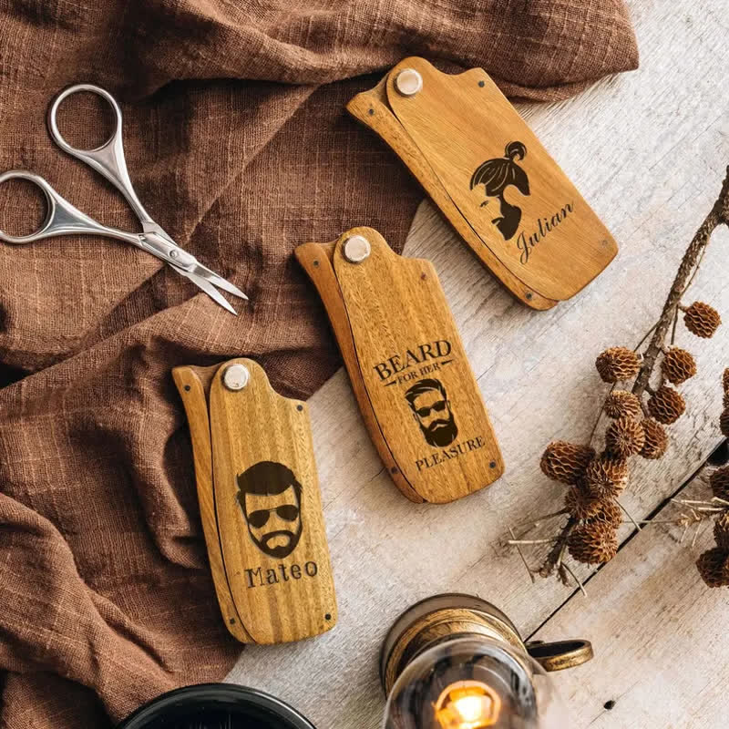 Personalized Carved Name Folding Wood Beard Hair Comb - image 8
