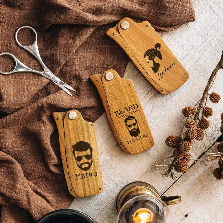Personalized Carved Name Folding Wood Beard Hair Comb - image 8