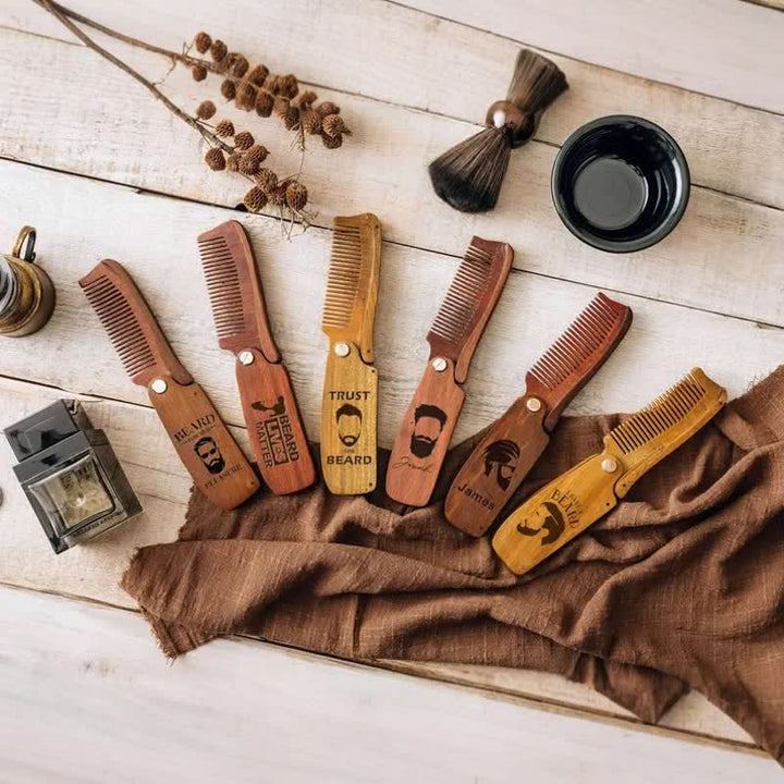 Personalized Carved Name Folding Wood Beard Hair Comb - image 6