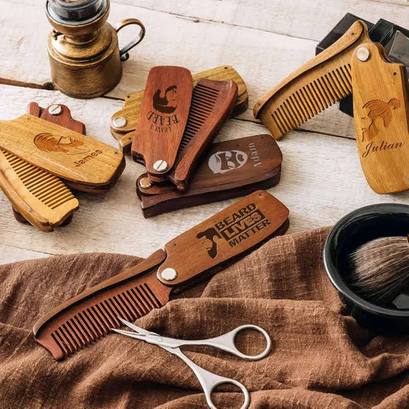 Personalized Carved Name Folding Wood Beard Hair Comb - image 5
