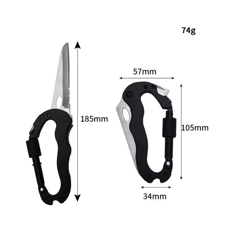 5-In-1 Multitool Folding Knife D Shape Buckle Carabiner Keychain