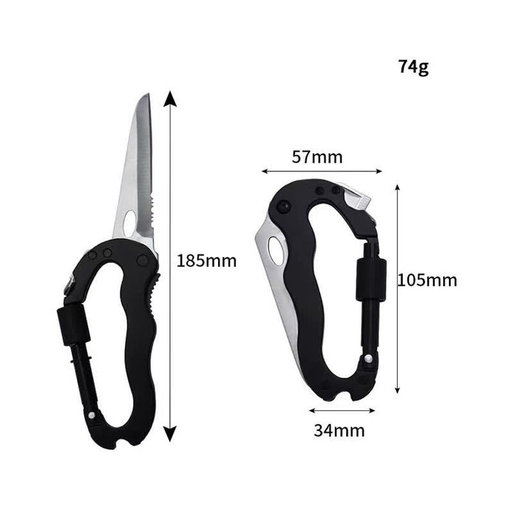 5-In-1 Multitool Folding Knife D Shape Buckle Carabiner Keychain