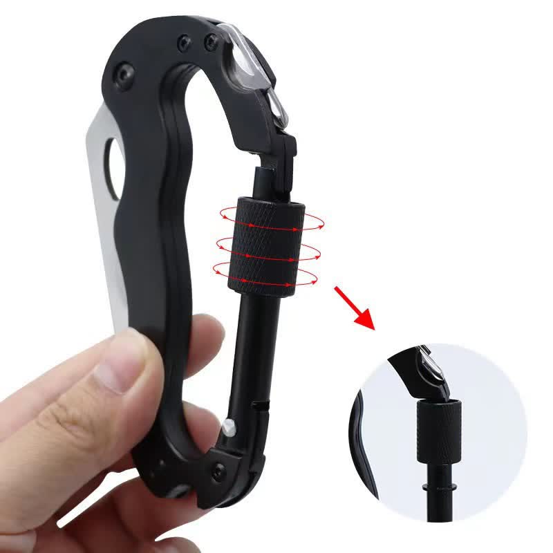 5-In-1 Multitool Folding Knife D Shape Buckle Carabiner Keychain