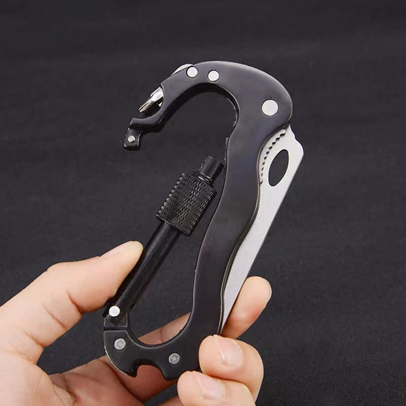 5-In-1 Multitool Folding Knife D Shape Buckle Carabiner Keychain