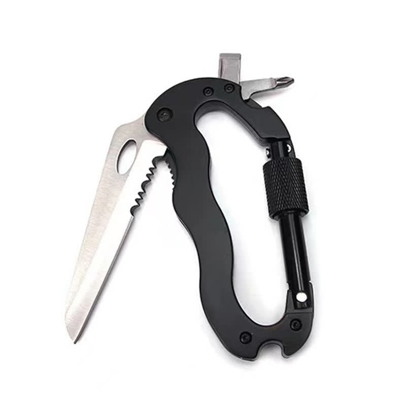 5-In-1 Multitool Folding Knife D Shape Buckle Carabiner Keychain