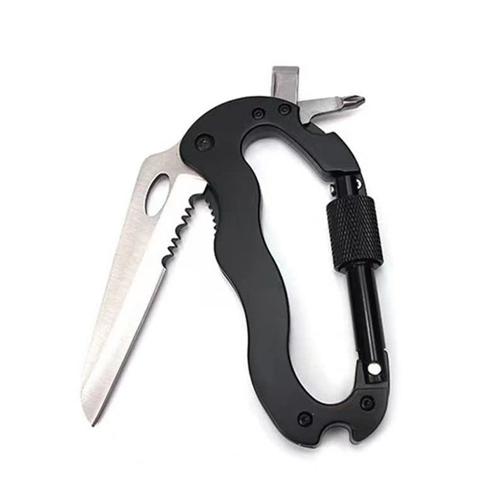 5-In-1 Multitool Folding Knife D Shape Buckle Carabiner Keychain