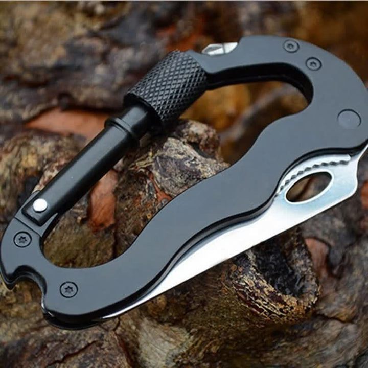 5-In-1 Multitool Folding Knife D Shape Buckle Carabiner Keychain