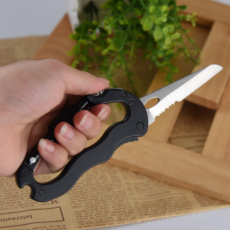 5-In-1 Multitool Folding Knife D Shape Buckle Carabiner Keychain - image 7