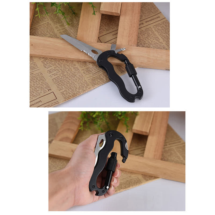 5-In-1 Multitool Folding Knife D Shape Buckle Carabiner Keychain