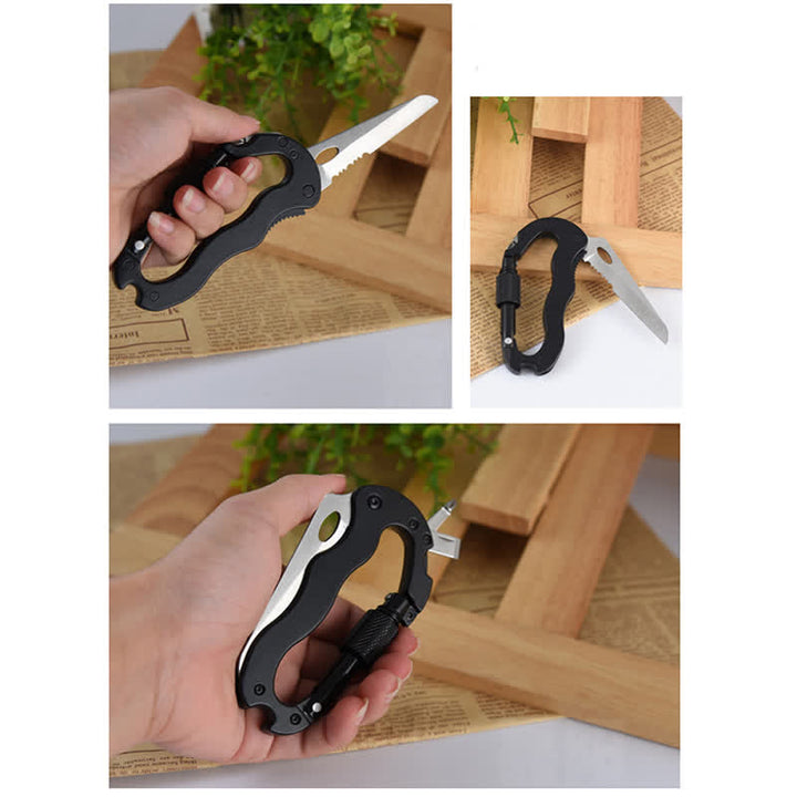 5-In-1 Multitool Folding Knife D Shape Buckle Carabiner Keychain