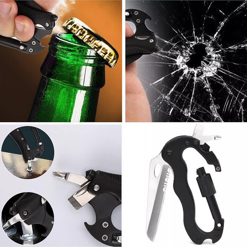 5-In-1 Multitool Folding Knife D Shape Buckle Carabiner Keychain - image 11
