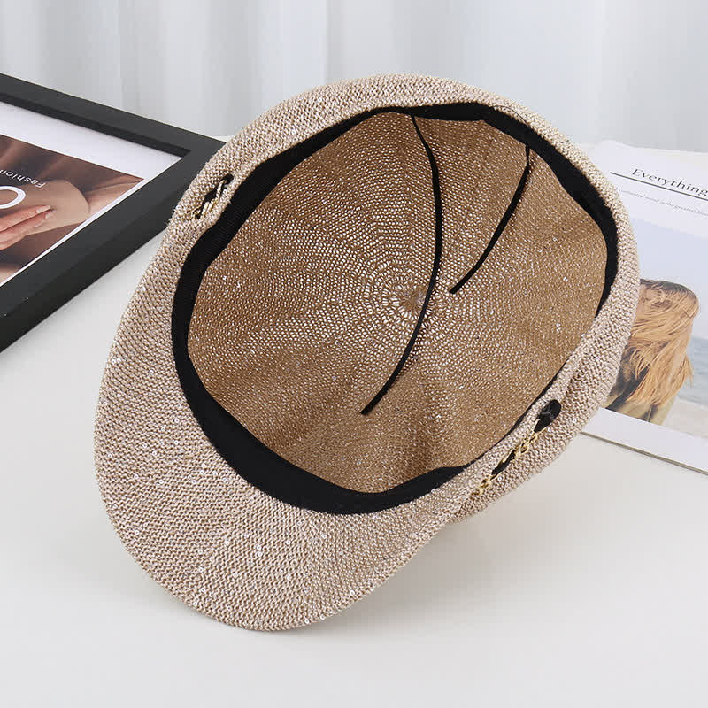 Women's Gold Chain Sequined Octagonal Straw Beret Hat - image 7