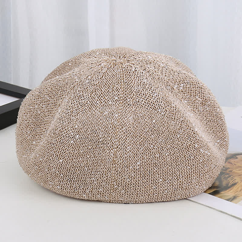 Women's Gold Chain Sequined Octagonal Straw Beret Hat - image 8