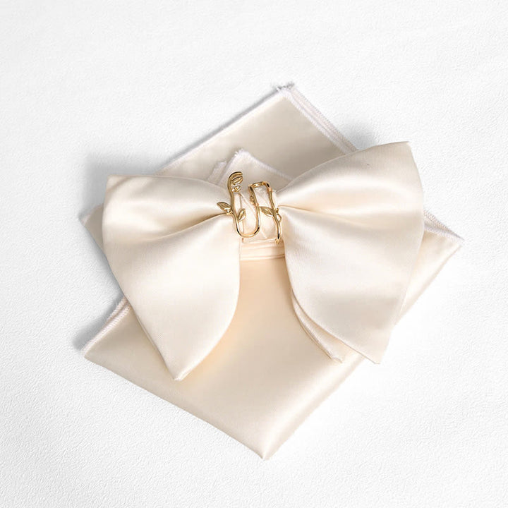 Men's Gold Vine Leaf Oversized Pointed Bow Tie Pocket Square - White - Bow Tie + Pocket Square - image 11