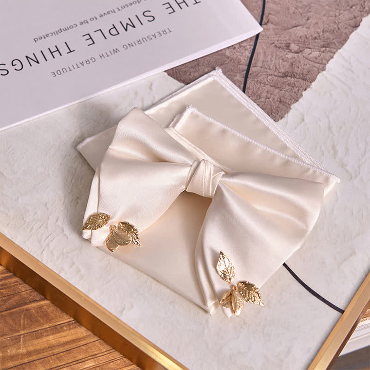 Men's Double-Layers Leaves Oversized Bow Tie Pocket Square - image 4