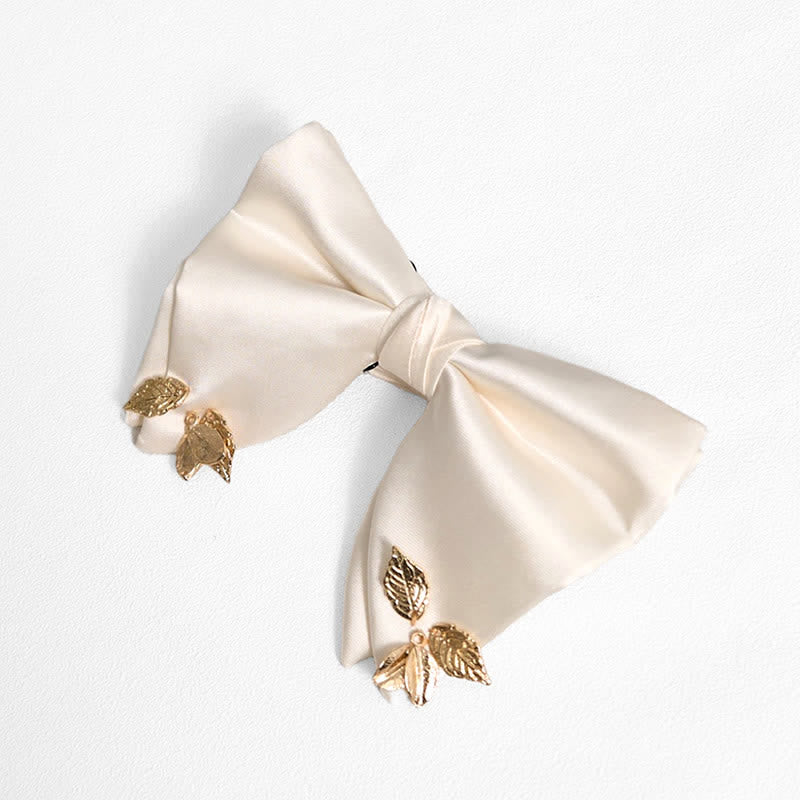 Men's Double-Layers Leaves Oversized Bow Tie Pocket Square - White - Bow Tie - image 2