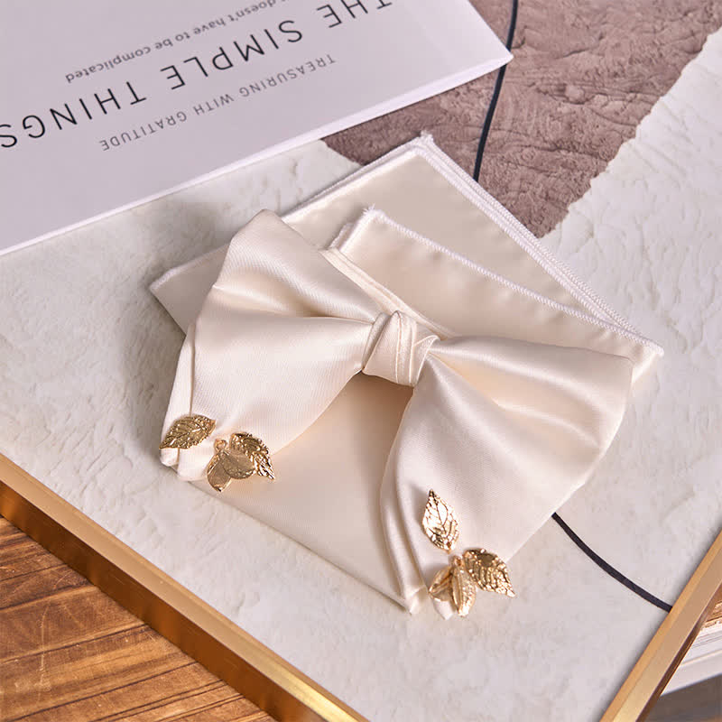 Men's Double-Layers Leaves Oversized Bow Tie Pocket Square - image 4