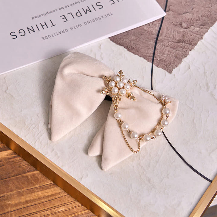 Men's Snowflake Pearl Chain Velvet Bow Tie Pocket Square