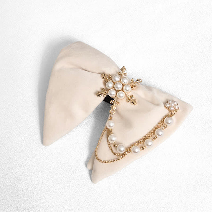 Men's Snowflake Pearl Chain Velvet Bow Tie Pocket Square - Ivory - Bow Tie - image 22
