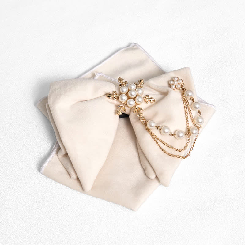 Men's Snowflake Pearl Chain Velvet Bow Tie Pocket Square
