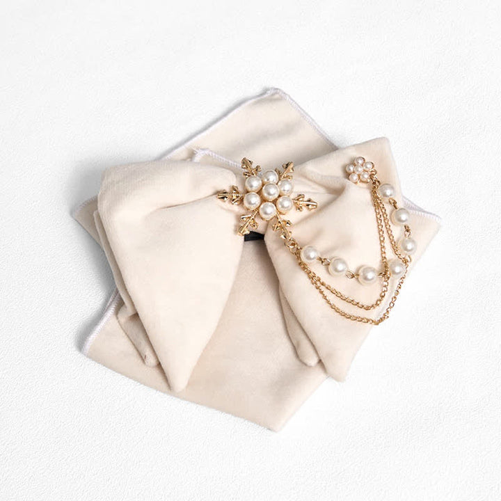 Men's Snowflake Pearl Chain Velvet Bow Tie Pocket Square
