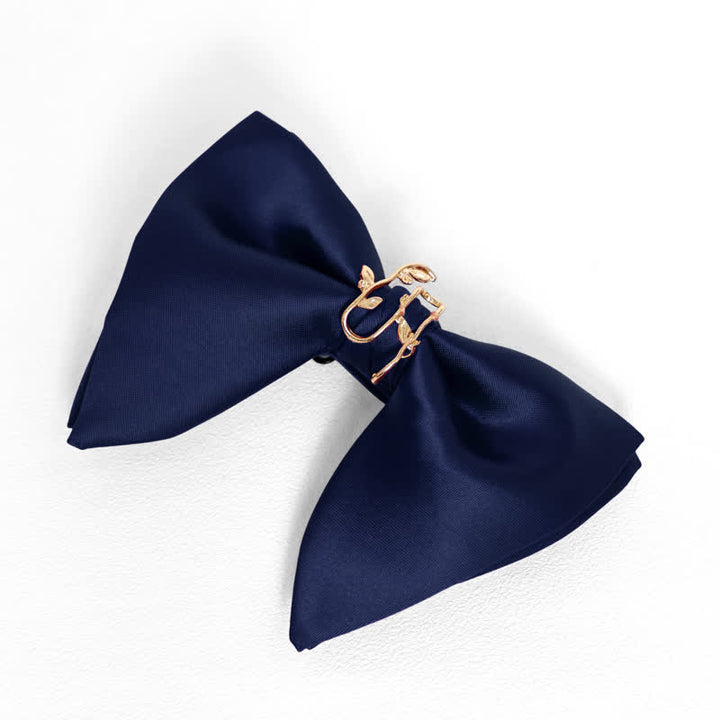 Men's Gold Vine Leaf Oversized Pointed Bow Tie Pocket Square - Navy - Bow Tie - image 12