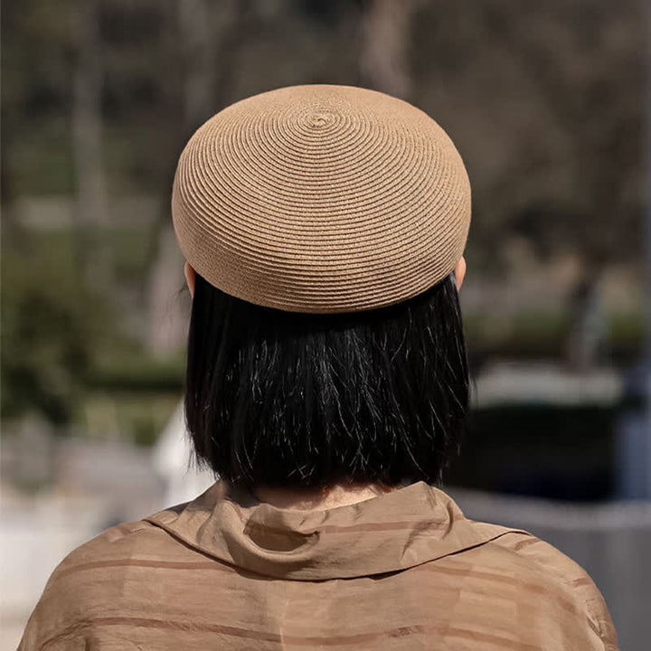 Women's Classic Striped Woven Visor Beach Straw Newsboy Hat