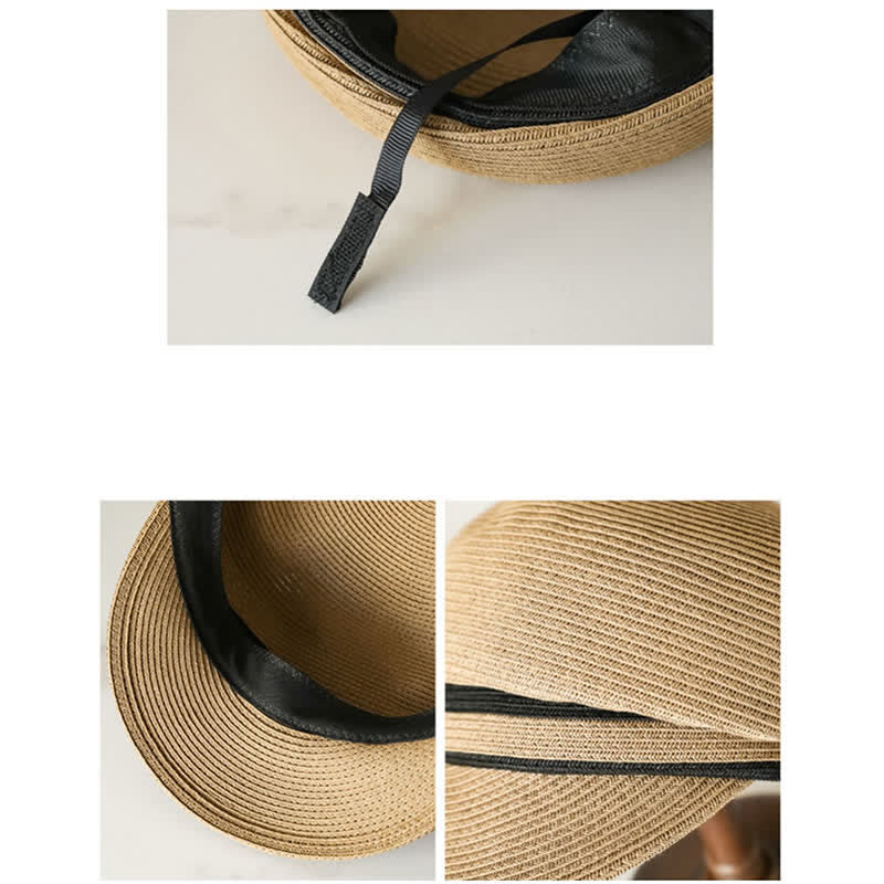 Women's Classic Striped Woven Visor Beach Straw Newsboy Hat - image 3