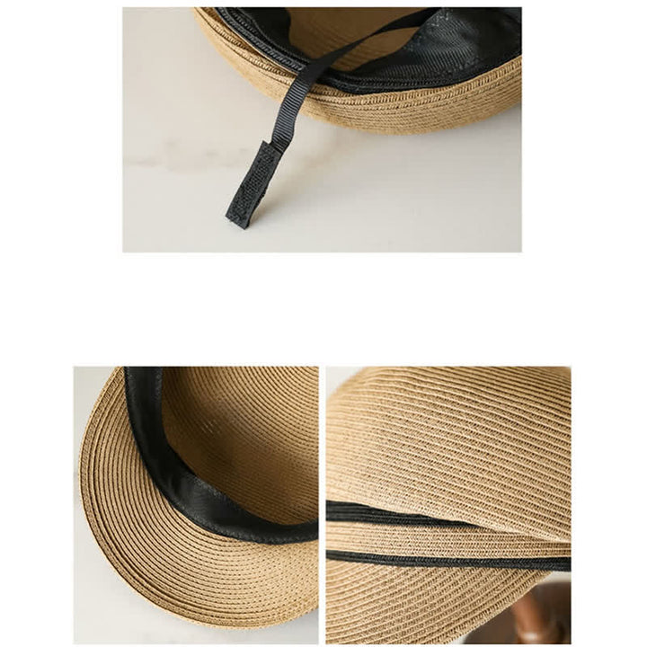 Women's Classic Striped Woven Visor Beach Straw Newsboy Hat - image 3