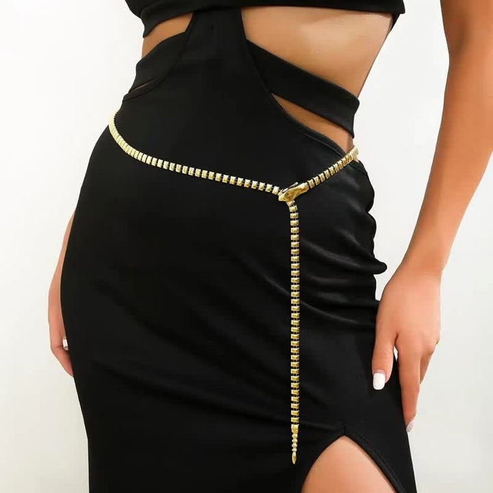 Women's Retro Snake-Shaped Waist Chain Chain Metal Belt - Gold - image 0