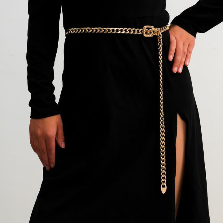 Women's Multi-Layer Body Link Waist Chain Metal Belt - Gold - image 0