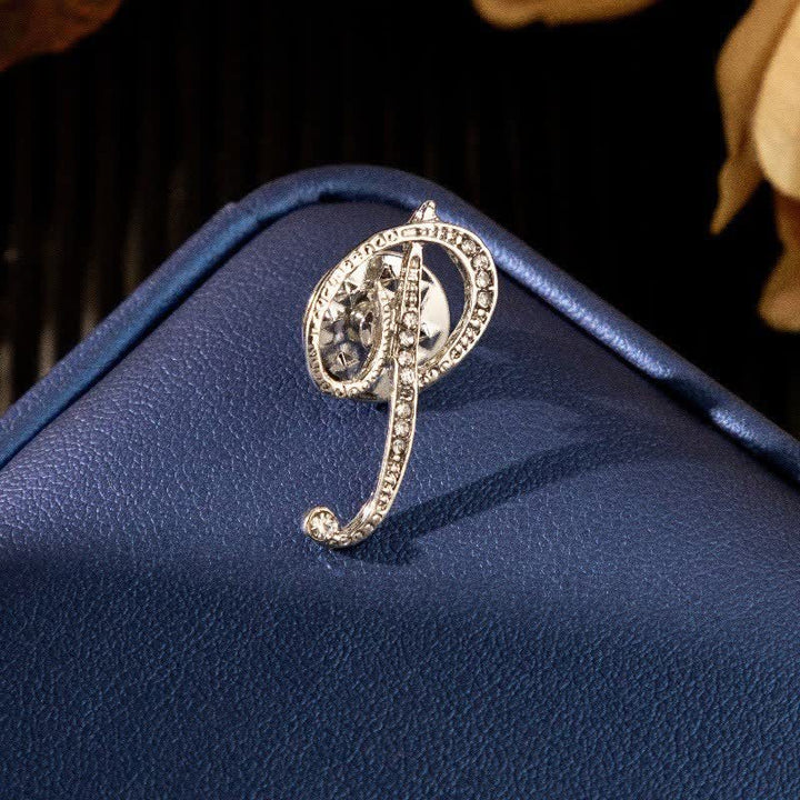 Initial Letter 26 Alphabet Silver Rhinestone Brooch
