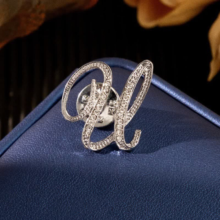 Initial Letter 26 Alphabet Silver Rhinestone Brooch