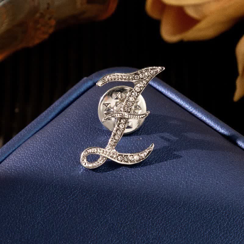 Initial Letter 26 Alphabet Silver Rhinestone Brooch