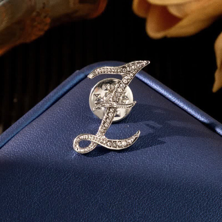 Initial Letter 26 Alphabet Silver Rhinestone Brooch