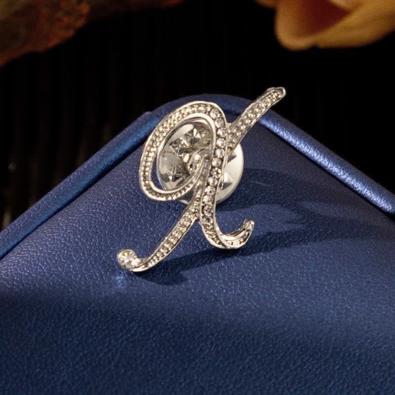 Initial Letter 26 Alphabet Silver Rhinestone Brooch