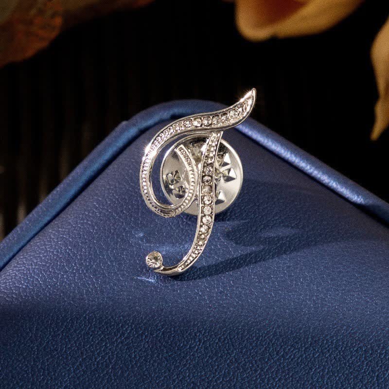 Initial Letter 26 Alphabet Silver Rhinestone Brooch