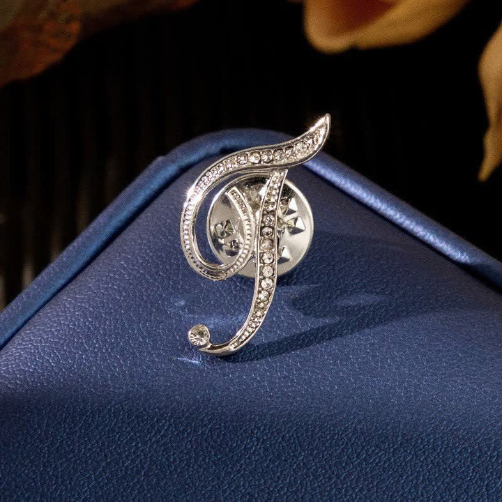 Initial Letter 26 Alphabet Silver Rhinestone Brooch