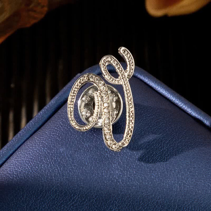 Initial Letter 26 Alphabet Silver Rhinestone Brooch