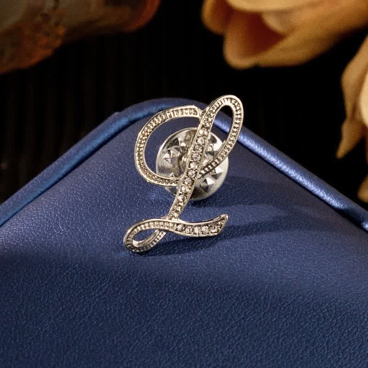 Initial Letter 26 Alphabet Silver Rhinestone Brooch