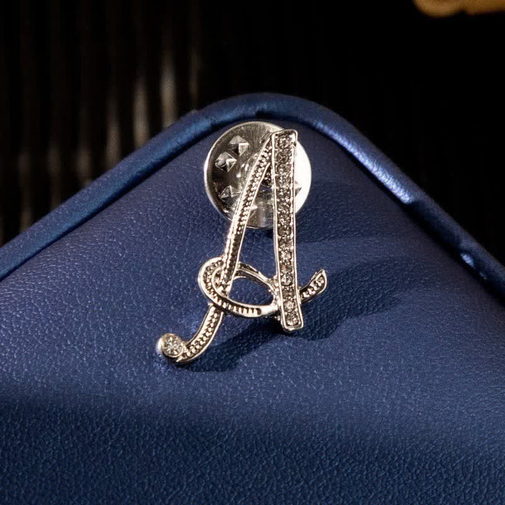 Initial Letter 26 Alphabet Silver Rhinestone Brooch