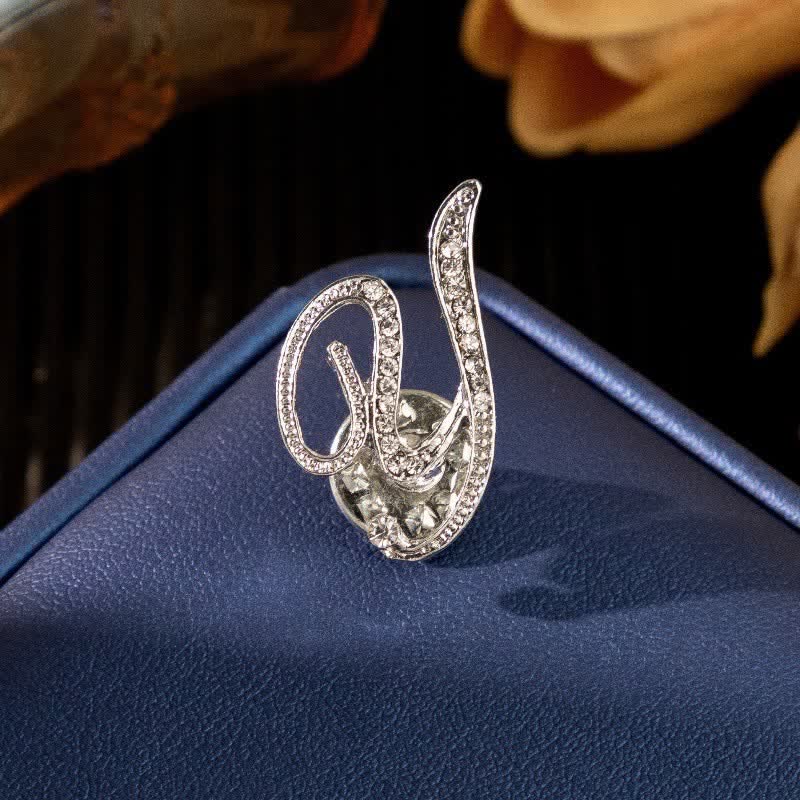 Initial Letter 26 Alphabet Silver Rhinestone Brooch