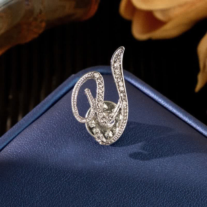 Initial Letter 26 Alphabet Silver Rhinestone Brooch