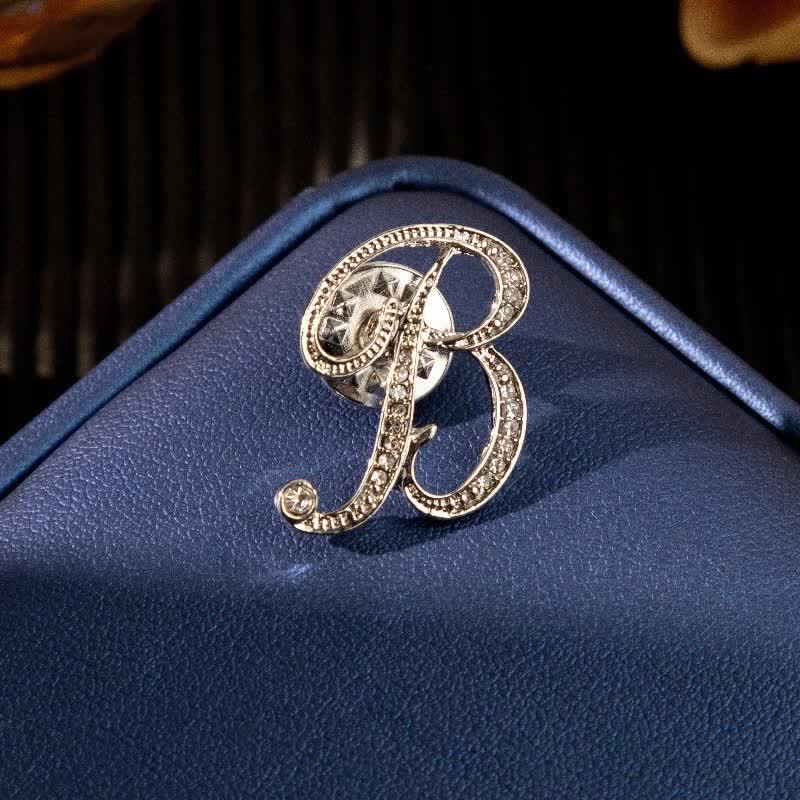 Initial Letter 26 Alphabet Silver Rhinestone Brooch